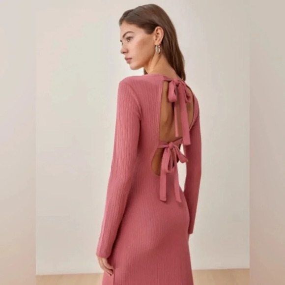 Reformation Dusty Rose Rust Benedict Sweater Ribbed Midi Maxi Dress Size XL - Picture 2 of 10